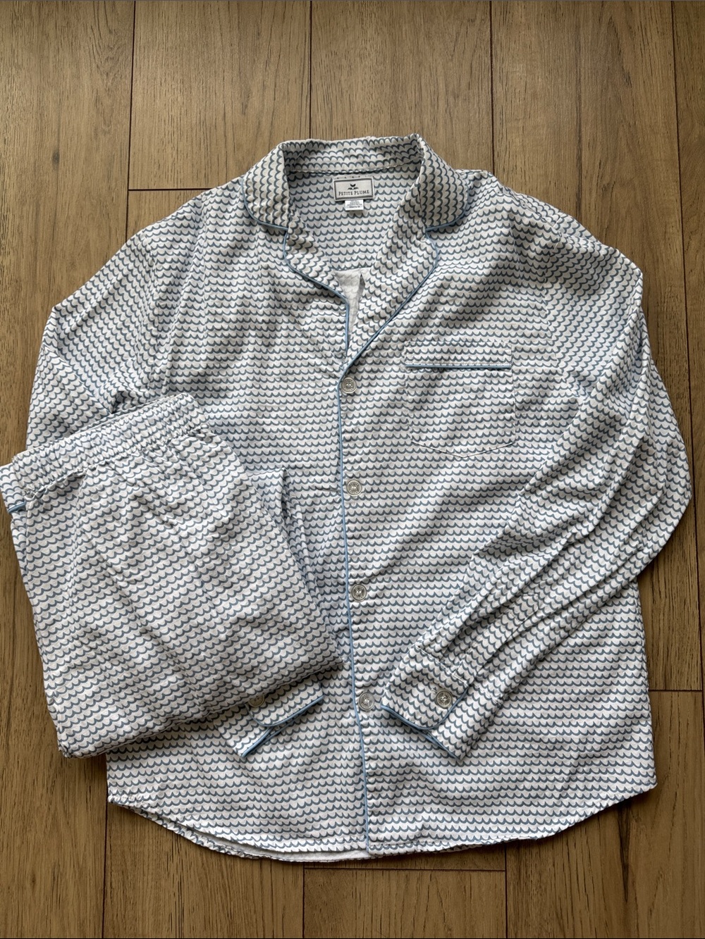 Petite Plume La Mer Pajama Set Men’s Medium Blue White Long Sleeve Shirt Pants